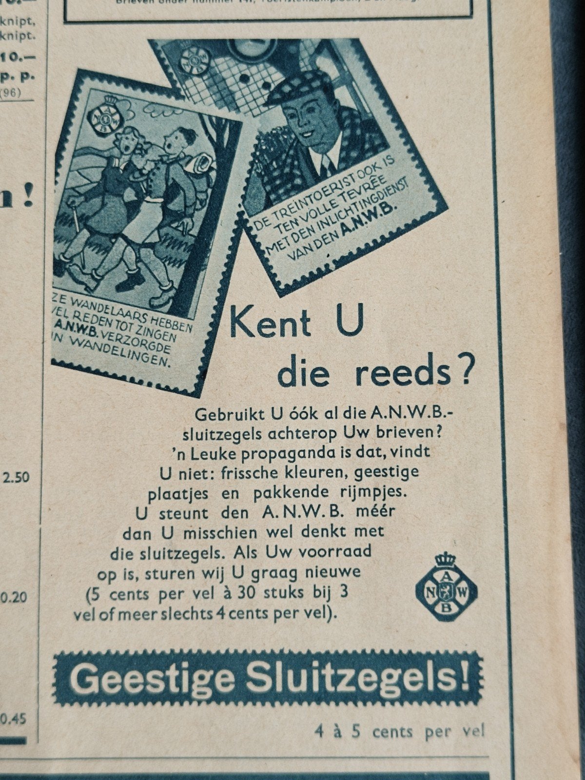 1938, RECLAME ANWB SLUITZEGELS., Ophalen of Verzenden, Gebruikt, Reclamebord