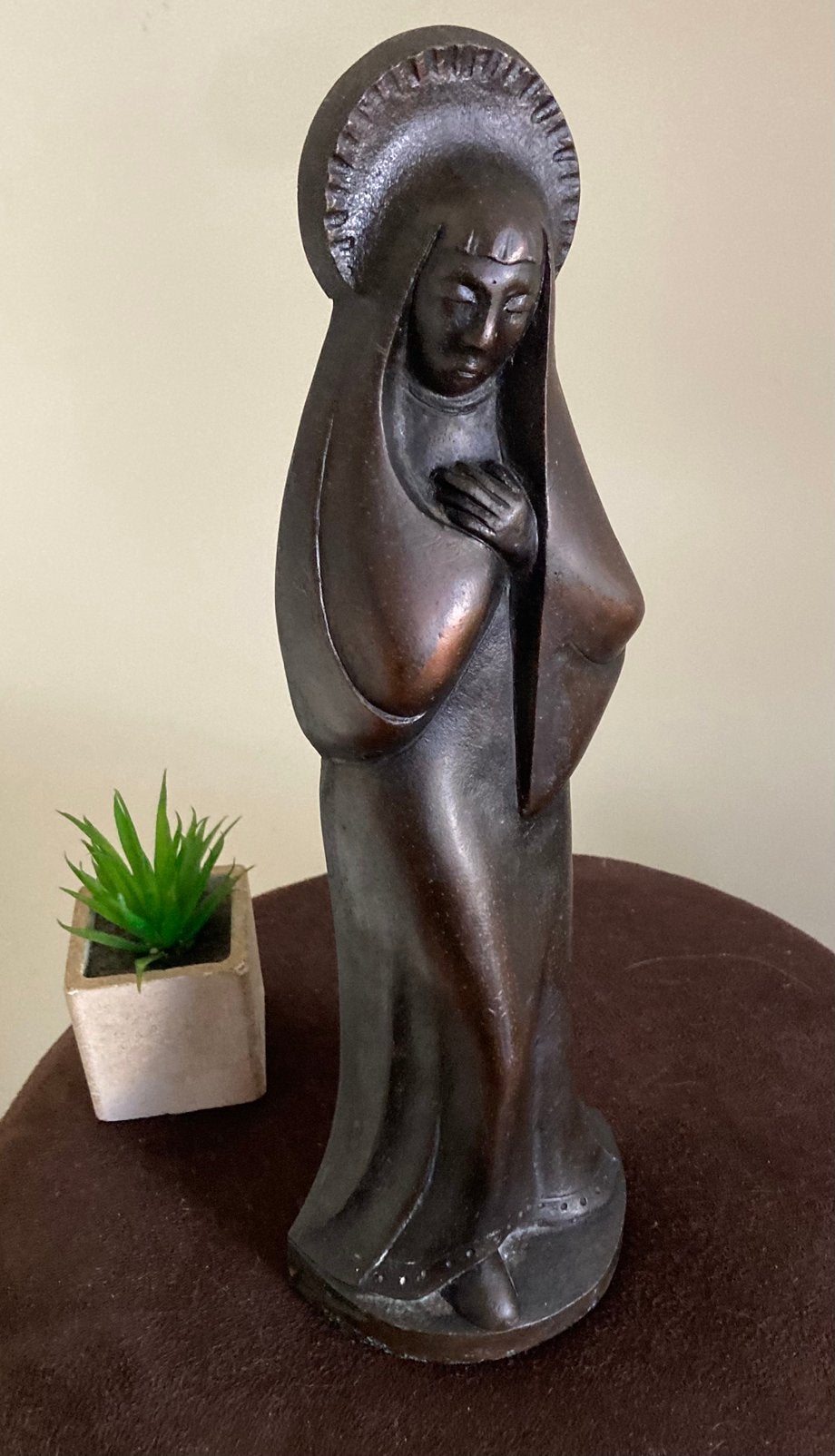 Antiek Art Deco bronzen Maria beeld 31 cm brons oud beeldje., Art deco, Ophalen of Verzenden, Brons, 20 - 50 cm