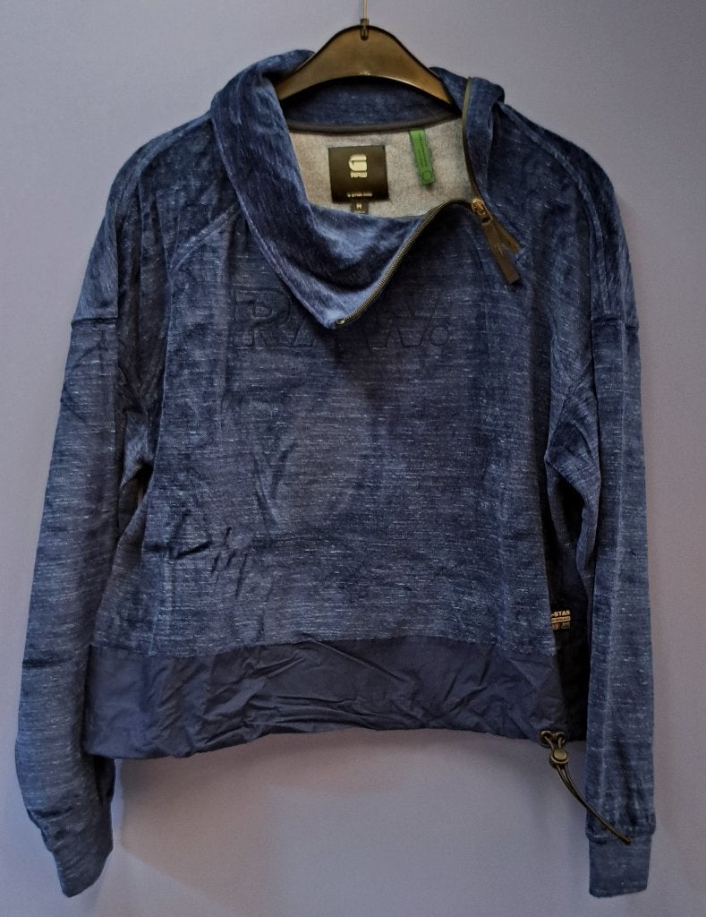 G-Star RAW DOT COLLAR ZIP SWEATER velours blauw M nr 44472, Kleding | Dames, Truien en Vesten, Maat 38/40 (M), Blauw, ., G-star