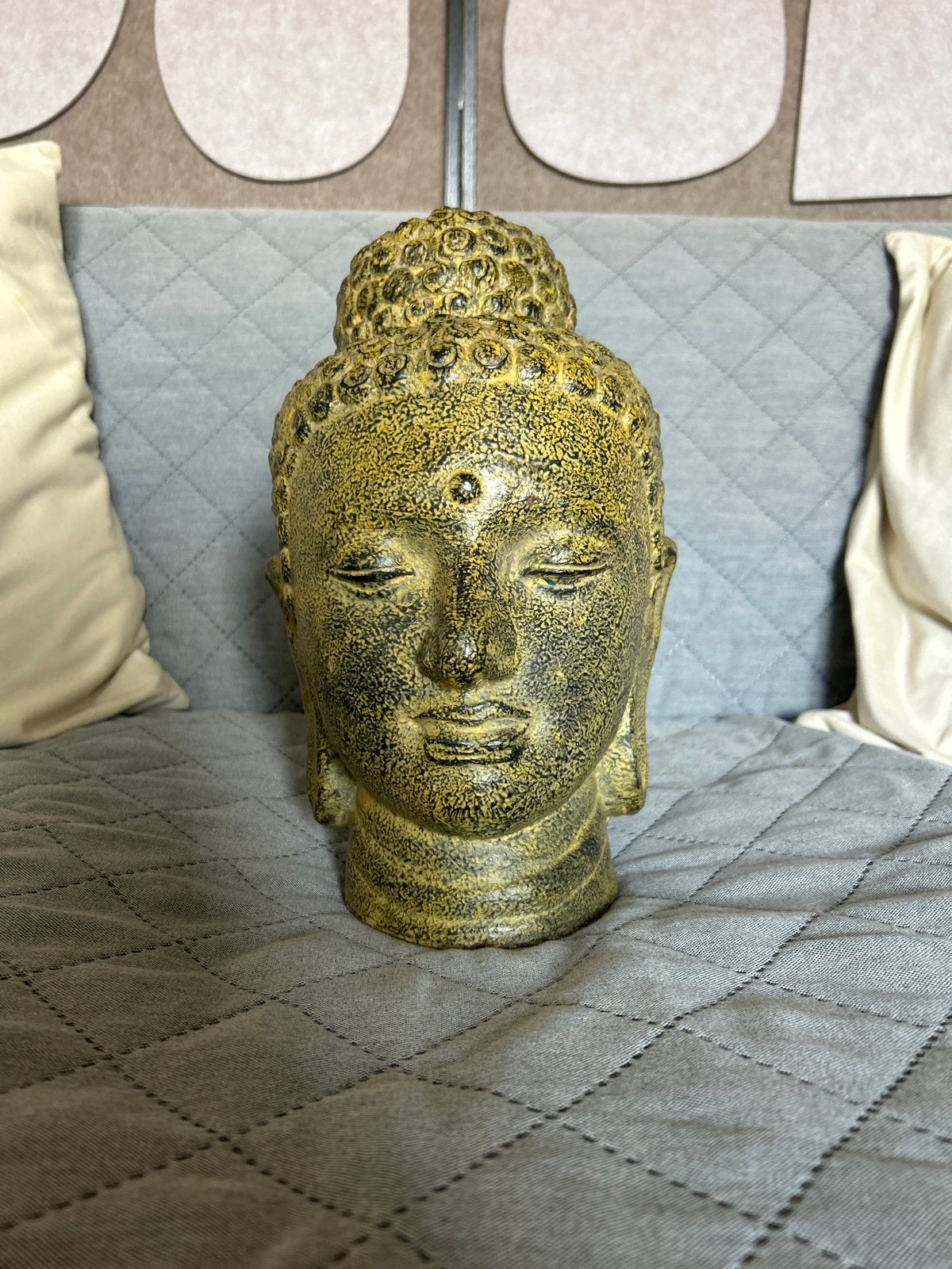 Boeddha hoofd decoratie - Steen/keramiek, Goud/Zwart, Ophalen of Verzenden, Gebruikt, Steen/keramiek, Goud