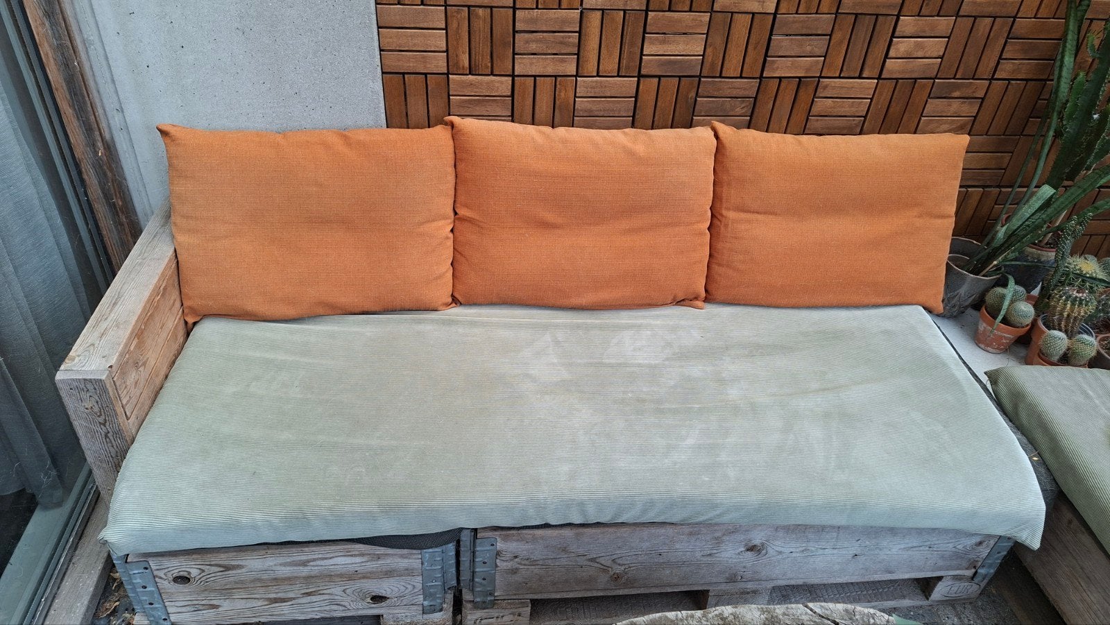 pallet bank loungeset, Tuin en Terras, Tuinsets en Loungesets, Ophalen, 5 zitplaatsen, Gebruikt, Bank