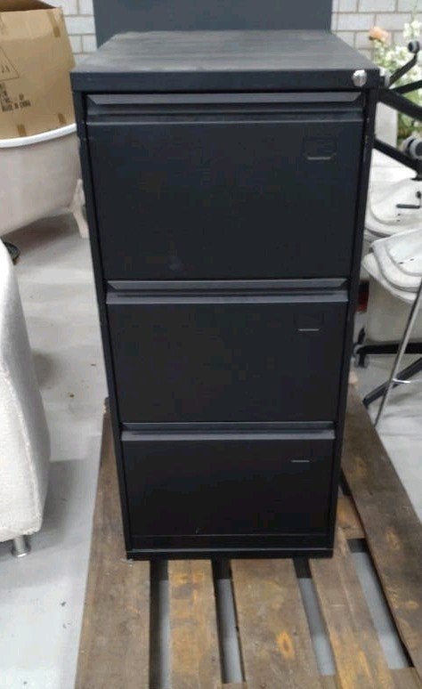 Zwarte metalen dossierkast met 3 laden en slot, Huis en Inrichting, Ophalen, Minder dan 50 cm, Gebruikt, 100 tot 150 cm