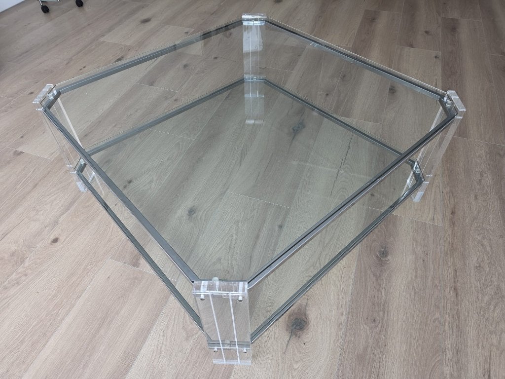 Glazen salontafel (90 x 90), Ophalen, 50 tot 100 cm, Vierkant, 50 tot 100 cm