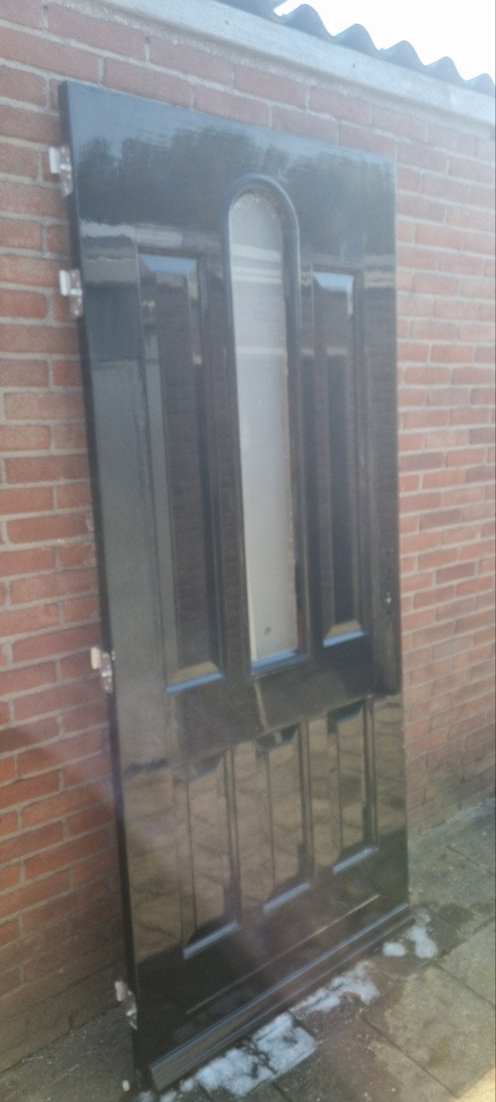 Zware hardhouten voordeur met mat glas en 3 punts sluiting, Ophalen, Glas, Buitendeur, 200 tot 215 cm
