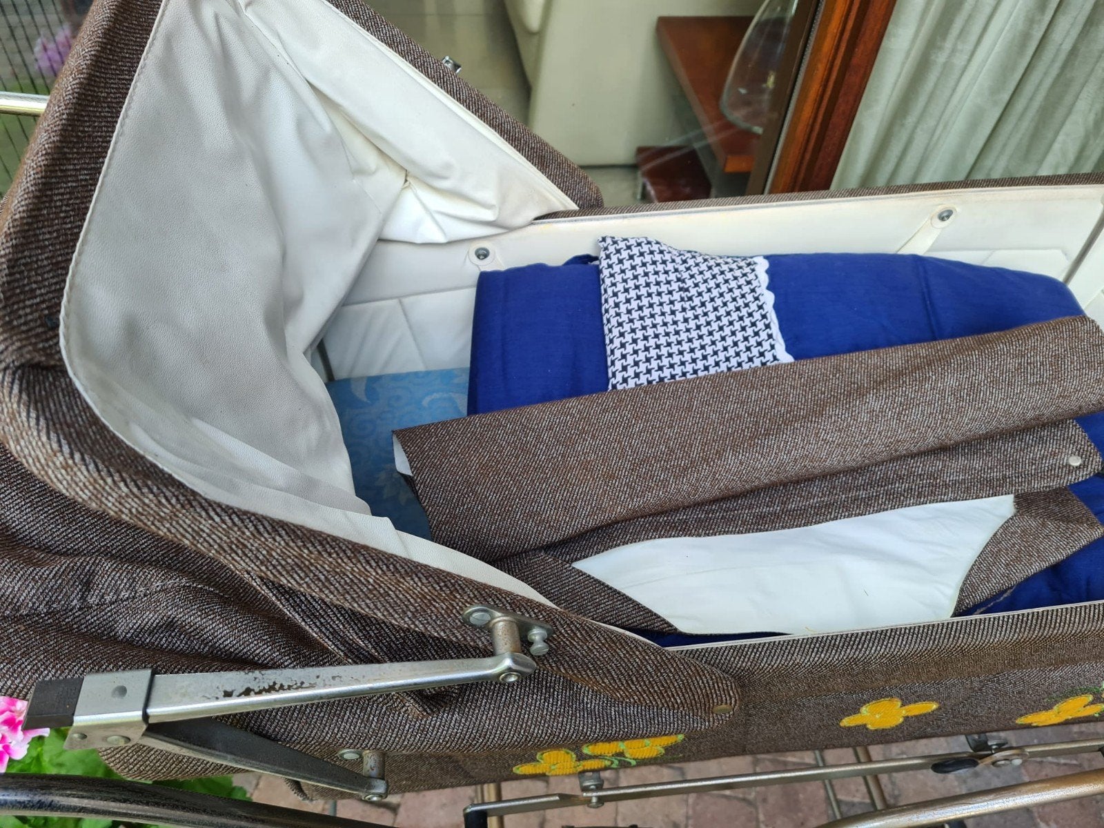 Vintage Kinderwagen - Bruin met Gele Bloemen, Ophalen, Gebruikt, Kinderwagen, Overige merken