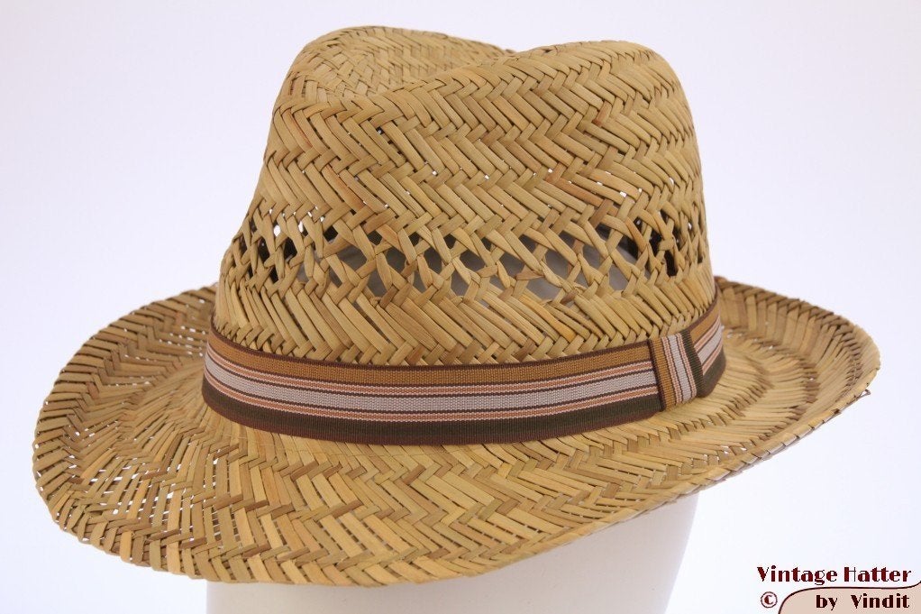 Kleine Gleufhoed stro bruin-beige band 53-55 nieuw unisex