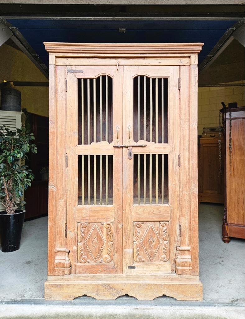 Antieke XL Indische kasteelkast vintage teakhouten kast, Ophalen of Verzenden