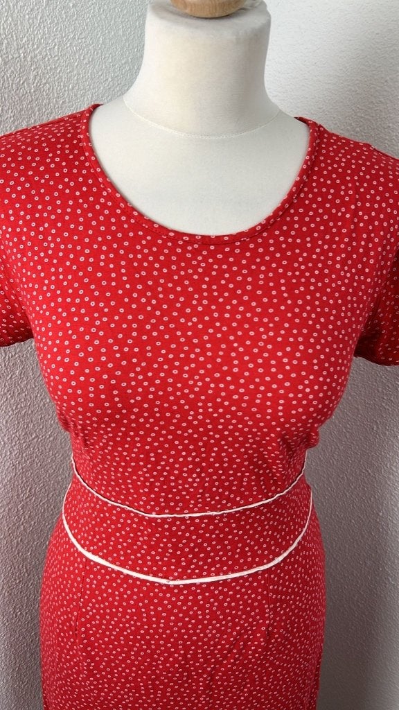 King Louie maat L rood stipjes jurkje 1035, Kleding | Dames, Maat 42/44 (L), Ophalen of Verzenden, Zo goed als nieuw, Knielengte