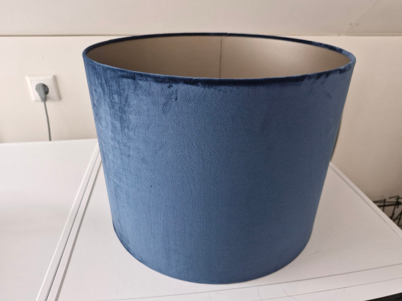 Mooie grote petrol blauwe lampenkap - 30h 40 breed, Ophalen, Gebruikt, Blauw, Textiel