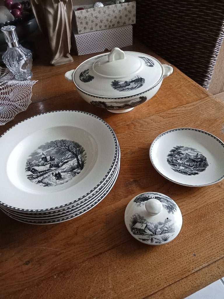 te koop serviesdelen societe ceramique landschap ROND, Ophalen of Verzenden