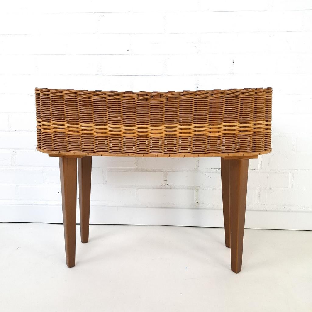 Vintage plantenbak jaren 60 - 70 hout riet Deens design, Ophalen of Verzenden, X, Hout, X