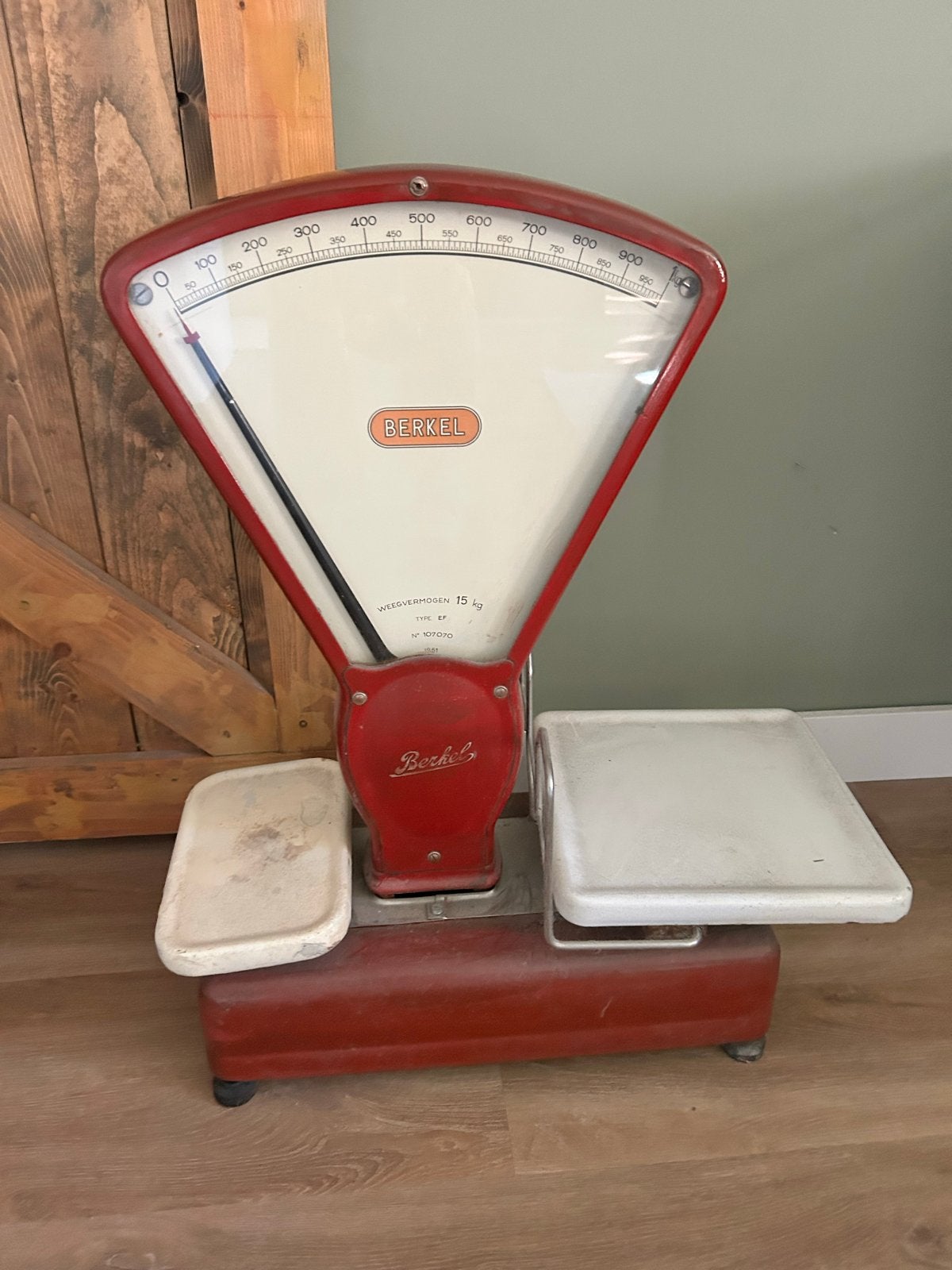 Vintage Berkel Weegschaal - Rood, 15 kg, Doe-het-zelf en Verbouw, Weegschalen, Gebruikt, Overige typen, Minder dan 50 kg, Ophalen