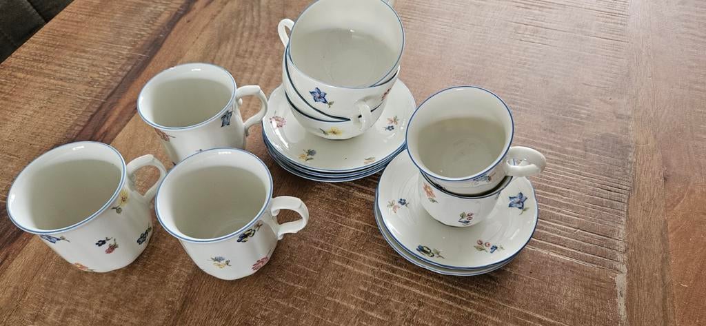 Feltmann Weiden servies: bekers, kop en schotels, Ophalen of Verzenden, Gebruikt, Porselein