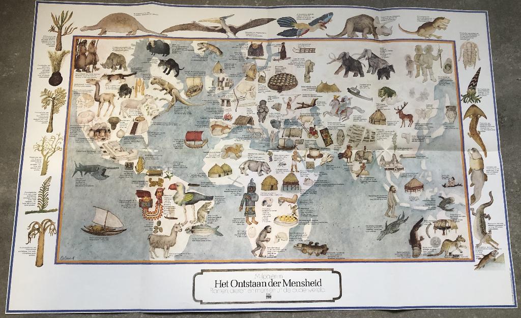 POSTER - HET ONTSTAAN DER MENSHEID - 49 X 76 CM, Ophalen of Verzenden, Zo goed als nieuw, A1 t/m A3