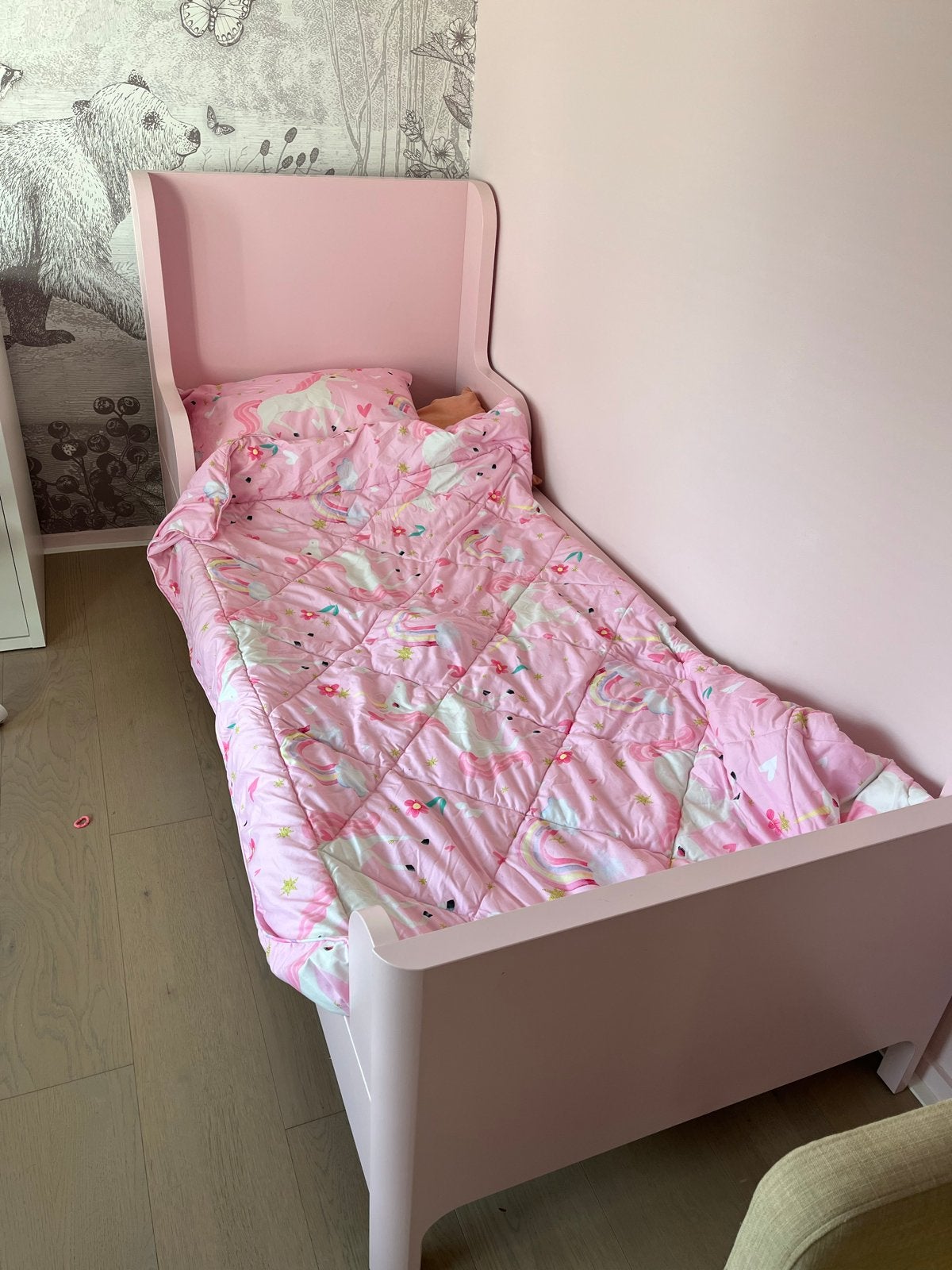Roze eenpersoonsbed voor kinderen, Ophalen, Verstelbaar, Zo goed als nieuw, 80 cm