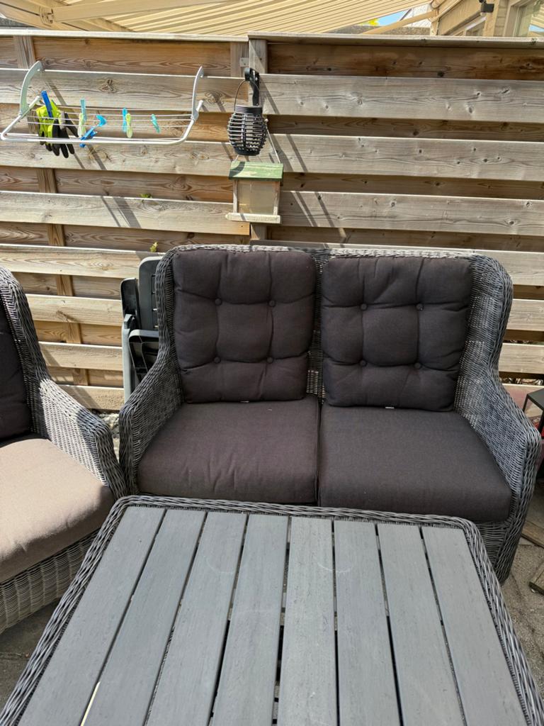 Complete Wicker Loungeset met Tafel en Stoelen, Tuin en Terras, 4 zitplaatsen, Gebruikt, Ophalen of Verzenden, Loungeset