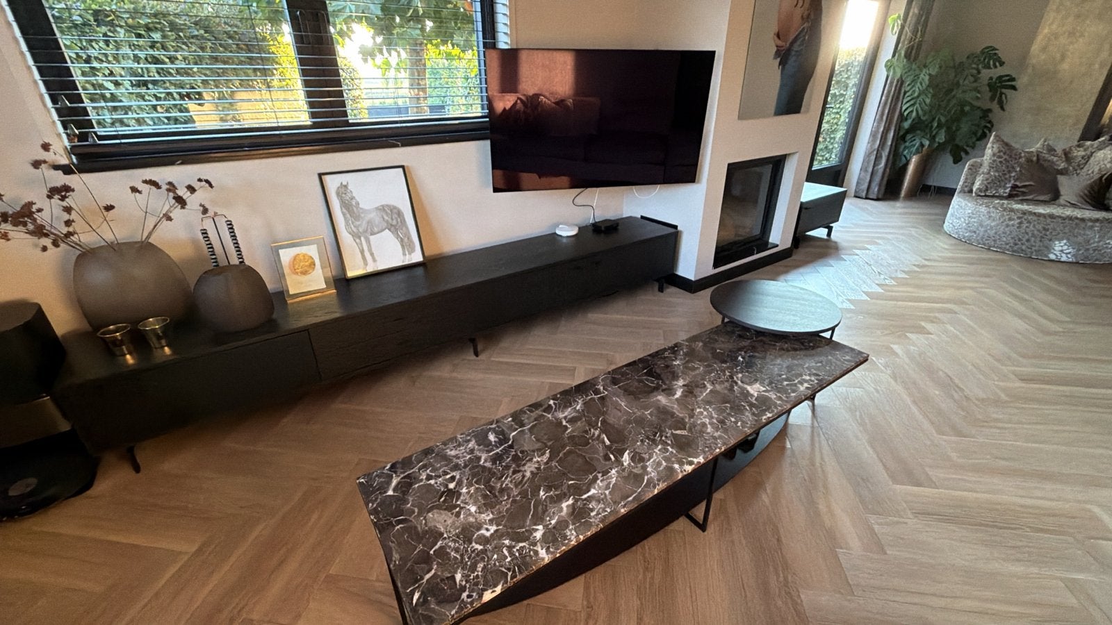 Marmeren salontafel met bijzettafel - 180 cm, Ophalen, Gebruikt, Overige materialen, 150 tot 200 cm