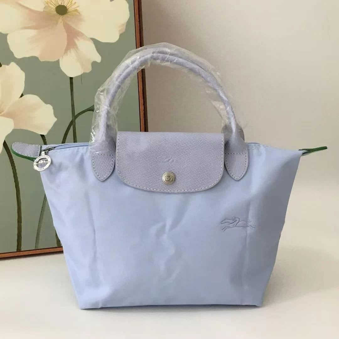 Longchamp Le Pliage Green Line Tote Blauw Nylon Leren Handta, Ophalen of Verzenden, Nieuw, Blauw, Handtas