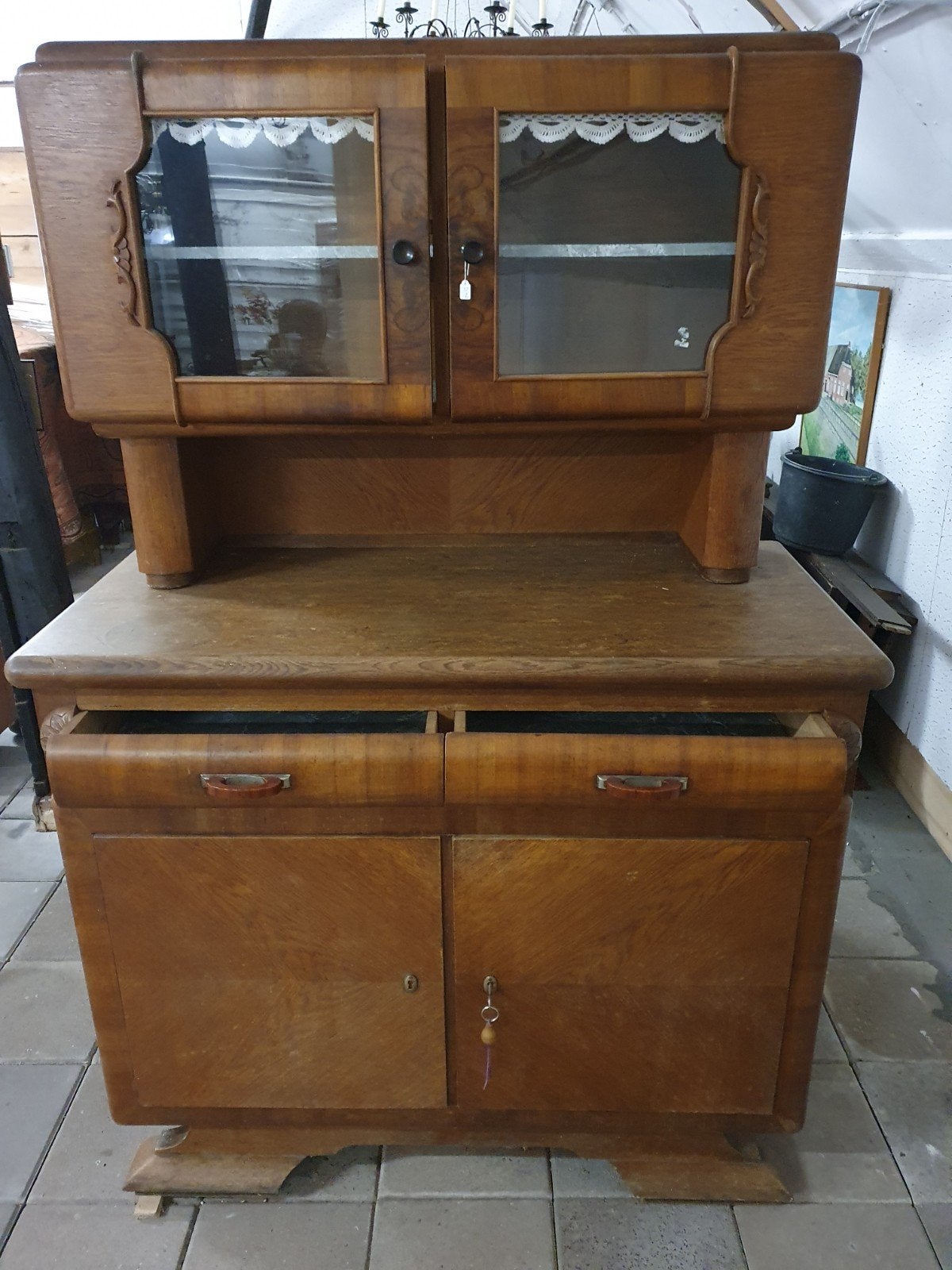 Vintage keukenkast of buffetkast met originele handvaten, Ophalen