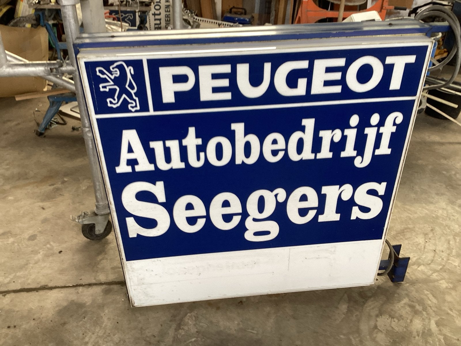 Vintage Peugeot Autobedrijf Seegers Lichtbak Reclamebord, Ophalen