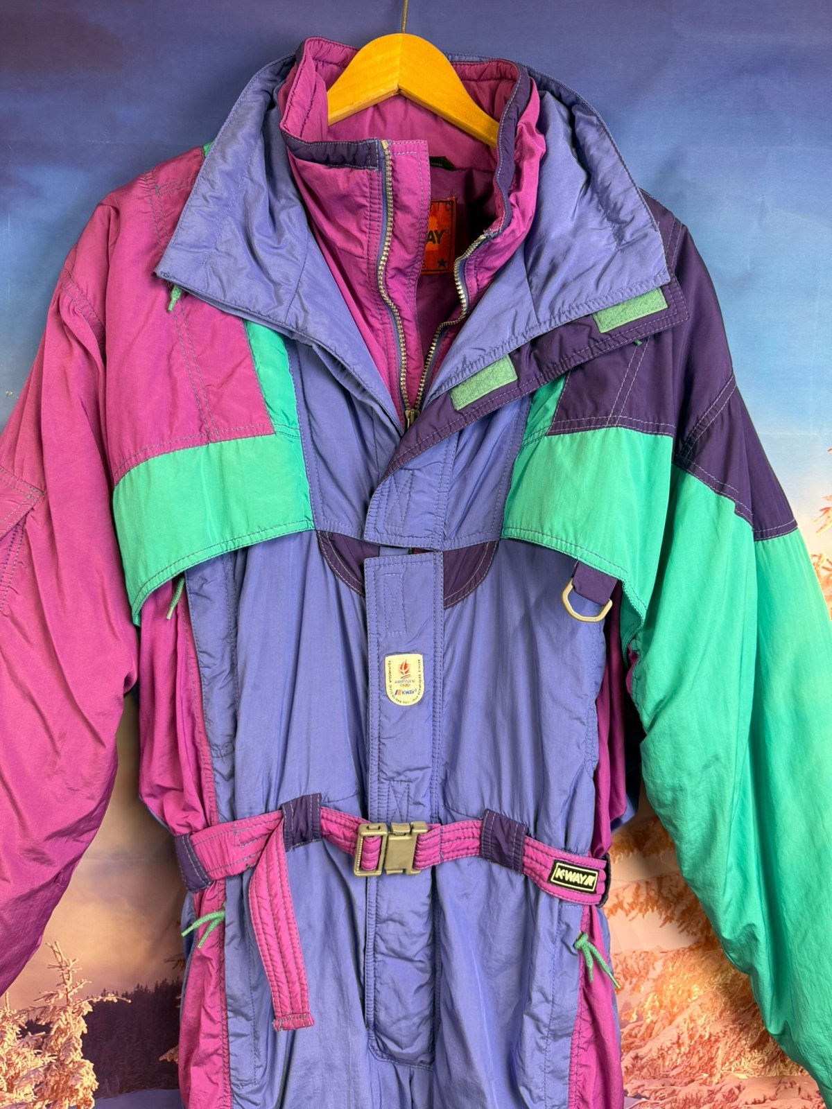 Vintage Fout Skipak van K-Way Albertville 1992 maat 54 / L, Ophalen of Verzenden, Zo goed als nieuw, Maat 52/54 (L), Pak