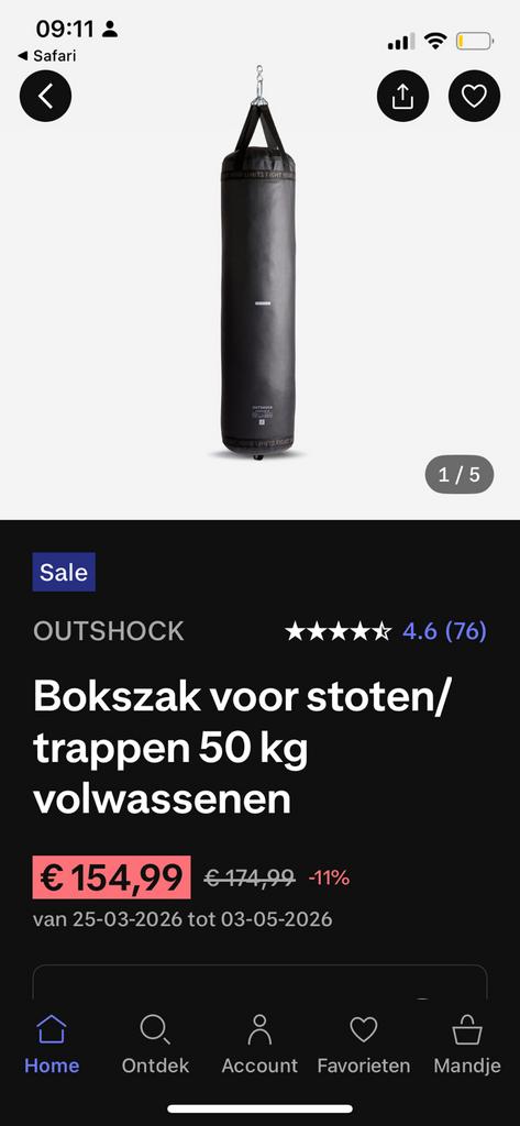 Decathlon bokzak 50kg + punching bag 900 handschoen, Ophalen, Gebruikt, Bokszak
