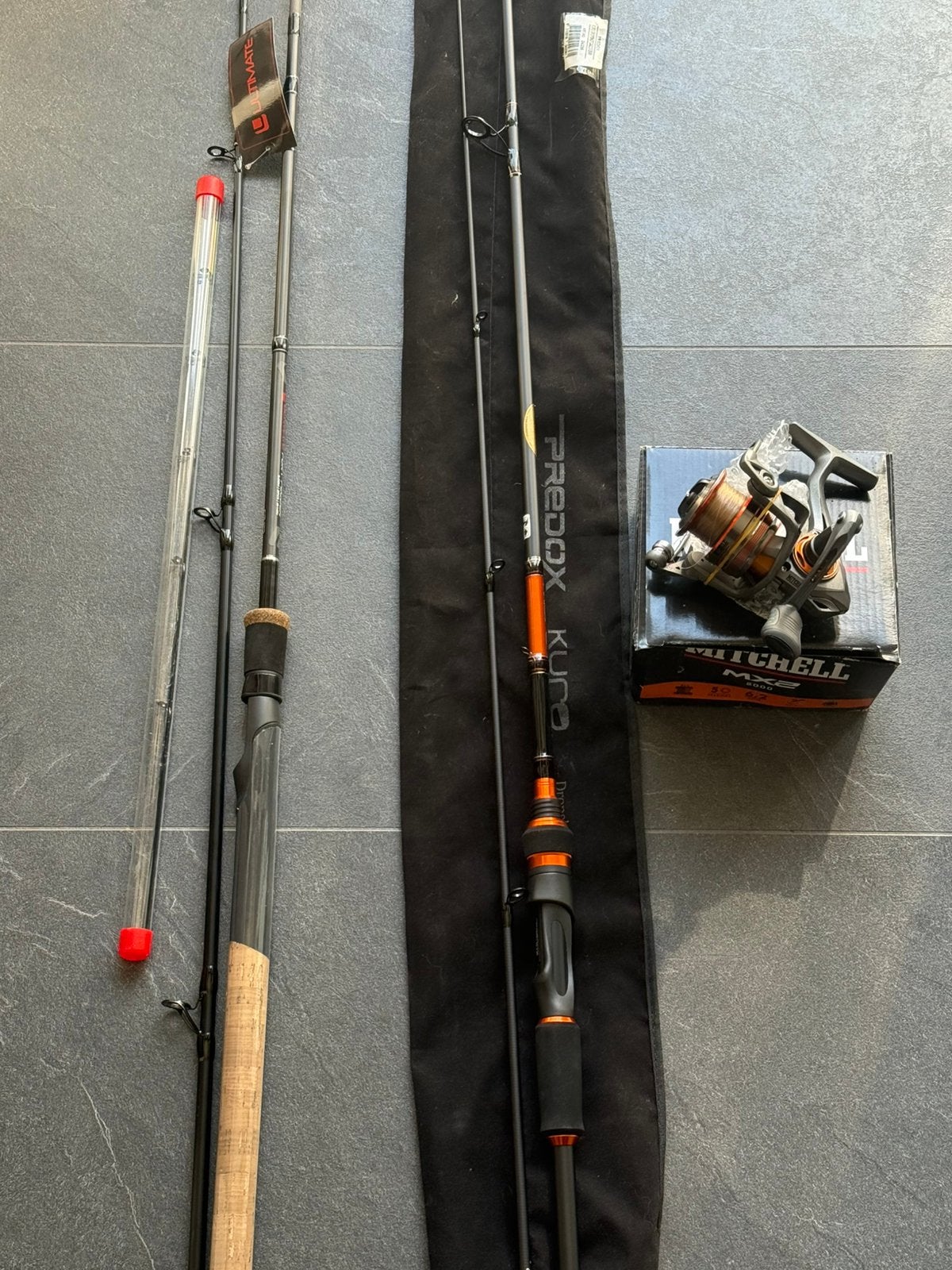 Twee hengels een dropshot en een andere en molen nieuw, Watersport en Boten, Hengelsport | Zeevissen, Ophalen, Nieuw, Werphengel