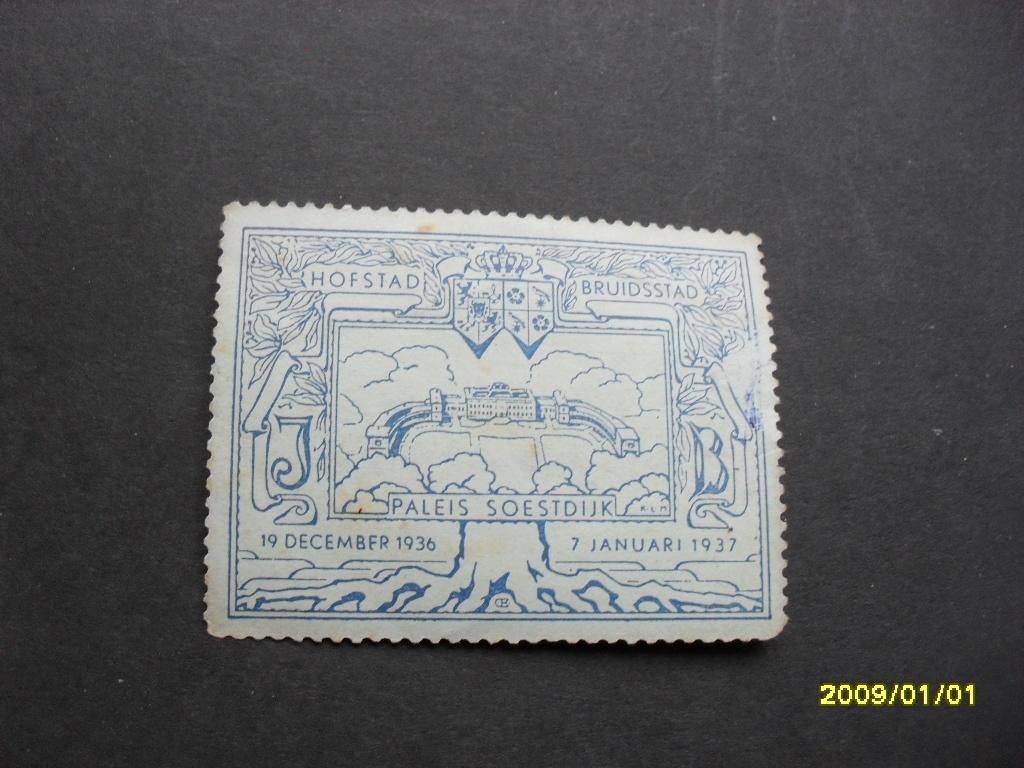 Reclame Zegel Hofstad Bruidsstad Paleis Soestdijk 1936-37, Ophalen, Zo goed als nieuw, Overige typen