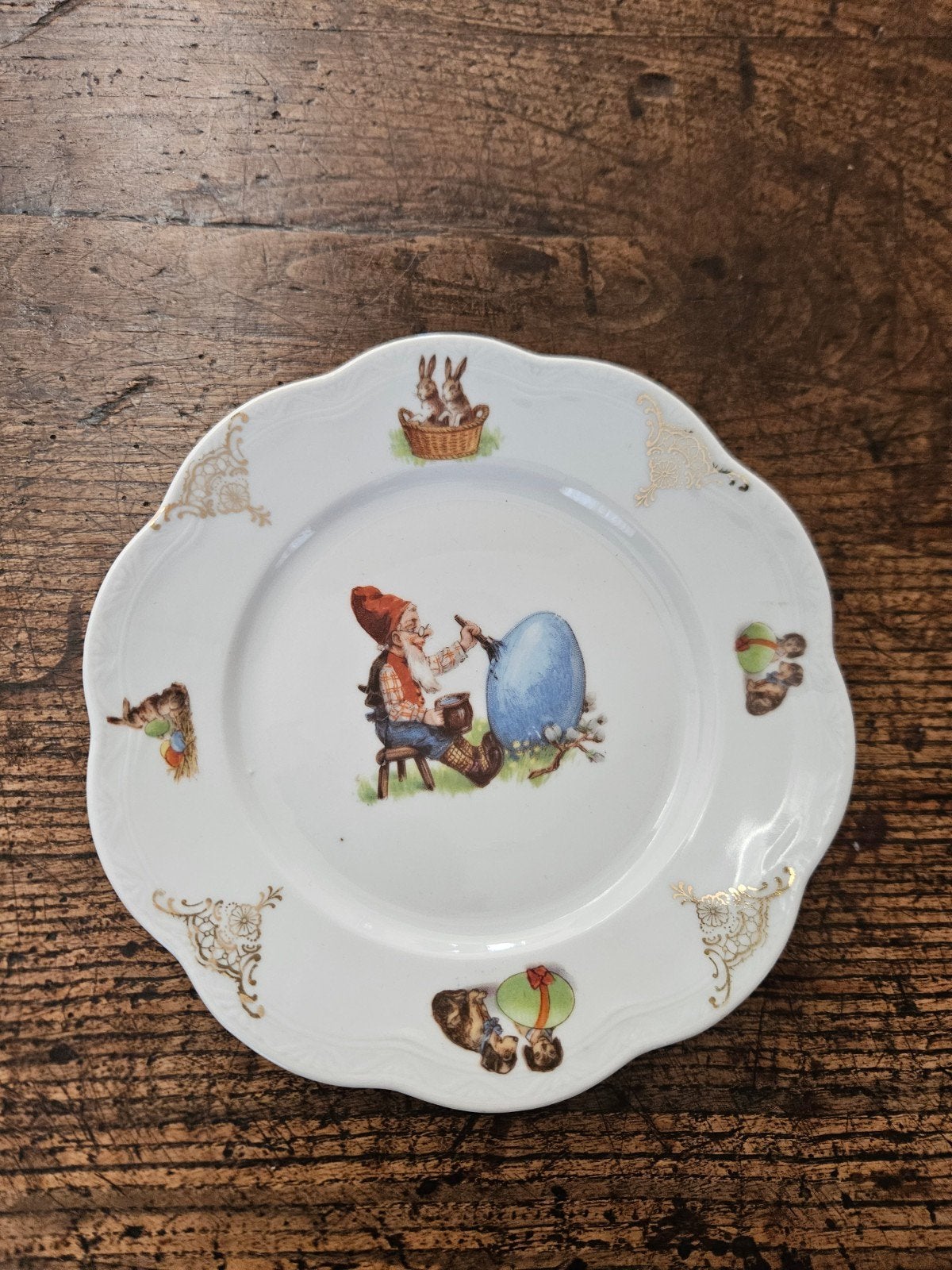 Vintage Paasbordje met Kabouter en Paasei - 19 cm, Ophalen of Verzenden