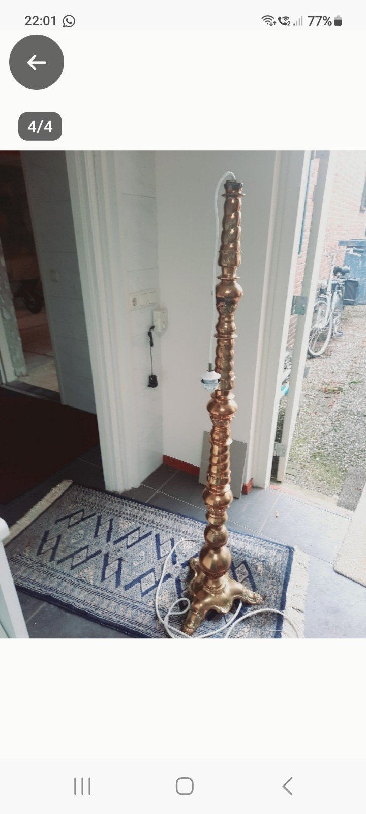 Brocante Koperen Gedraaide Vloerlamp Poot - 2 Meter Hoog, Antiek en Kunst, Ophalen of Verzenden