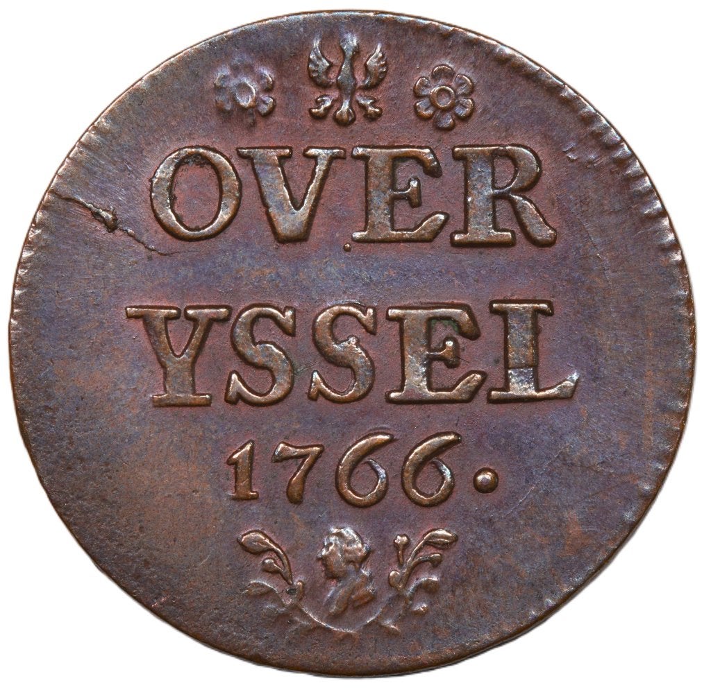 Duit Overijssel 1766. Pr/ Unc., Ophalen of Verzenden, Vóór koninkrijk, Overige waardes, Losse munt