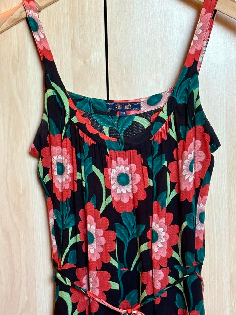 King Louie lange jurk met bloem motief maat 38, Maat 38/40 (M), Zwart, Ophalen of Verzenden, Zo goed als nieuw