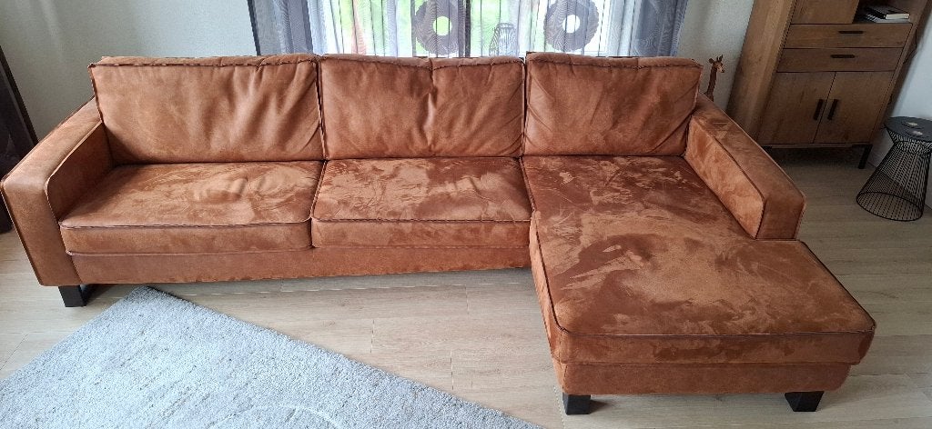 Hoekbank, microleder camel igst!!, Ophalen, Gebruikt, Overige materialen, Modern