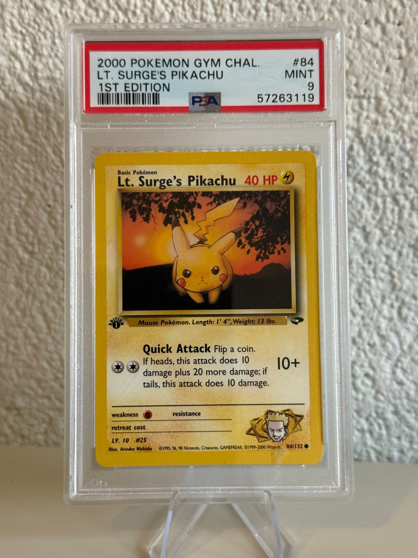 Pokemon | Lt. Surge's Pikachu | PSA 9 | 84/132 | 1st, Ophalen of Verzenden, Zo goed als nieuw, Losse kaart