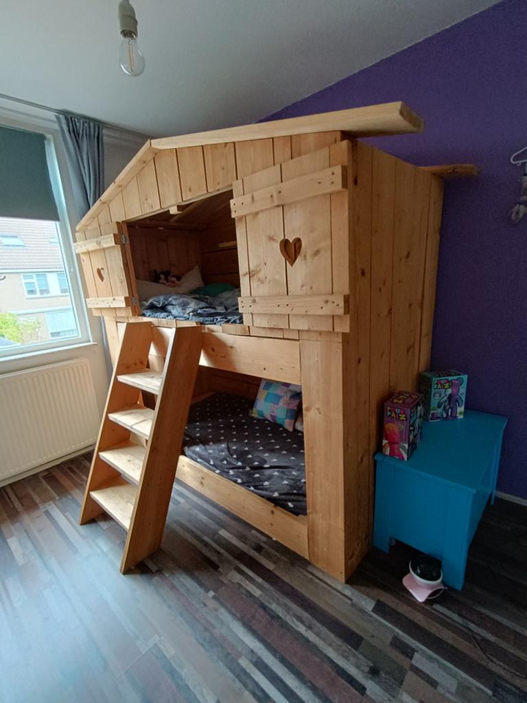 Houten boomhut bed, Ophalen, Gebruikt, 90 cm, Tweepersoons