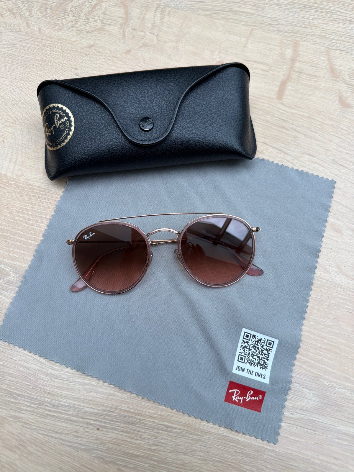 Ray-Ban Round Double Bridge RB3647N zonnebril, Zonnebril, Bruin, Ophalen of Verzenden, Zo goed als nieuw