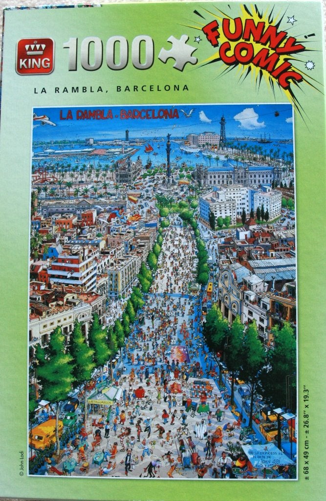 King, Funny Comic puzzels, 1000 stukjes, La Rambla Barcelona, Ophalen, 500 t/m 1500 stukjes, Zo goed als nieuw, Legpuzzel