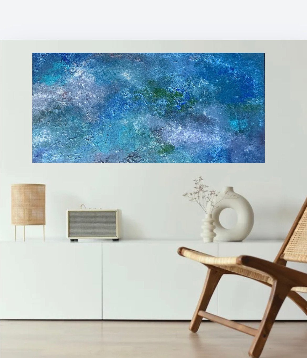 Groot blauw modern minimalistisch schilderij Sterke textuur, Ophalen of Verzenden