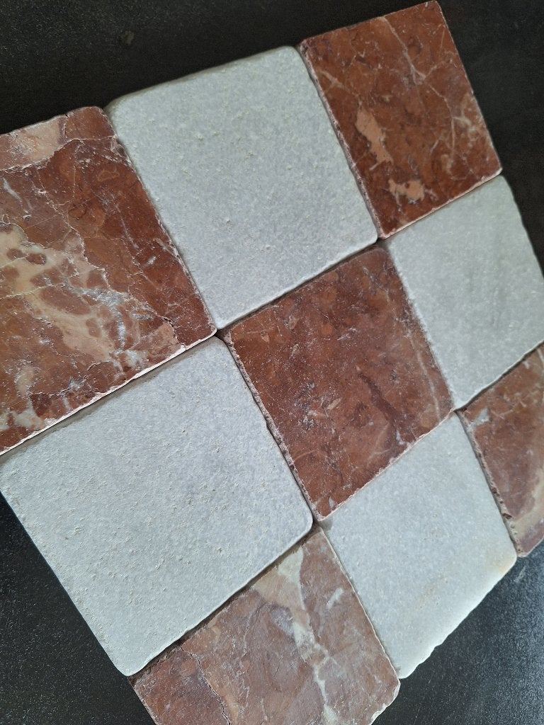 rood / wit marmer 10x10x1,2 cm Getrommeld, 60 cm of meer, 60 cm of meer, Overige typen, Nieuw