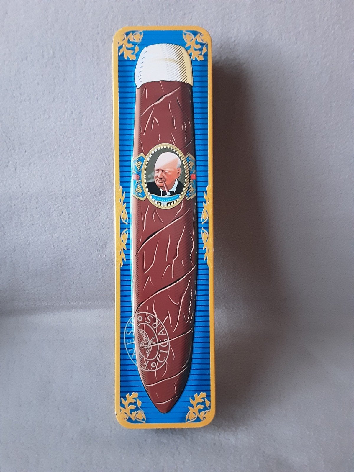 SIGARENBLIK , WINSTON CHURCHILL. ( Groot Blik ), Verzamelen, Ophalen of Verzenden, Sigarenbandjes
