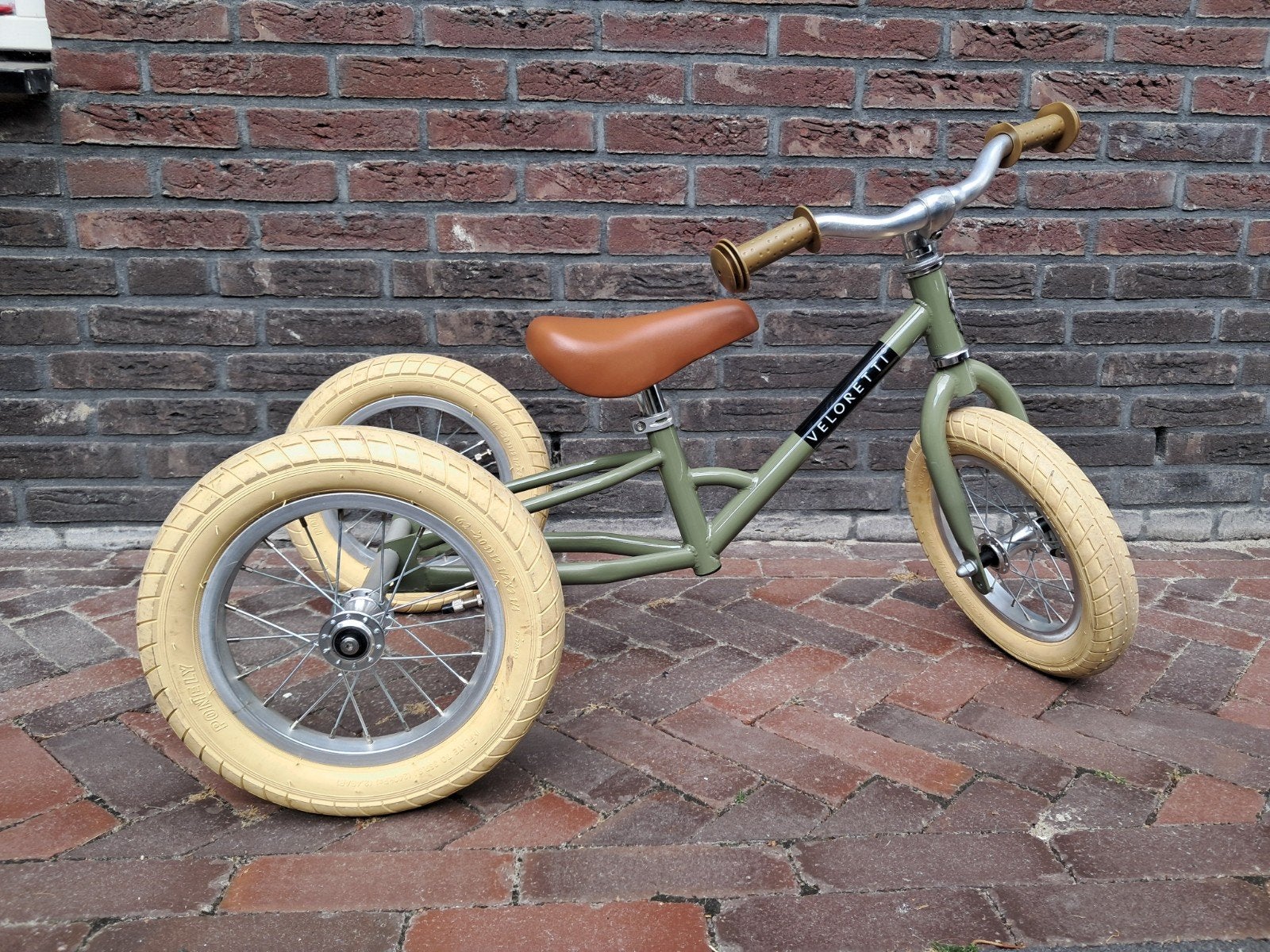 Veloretti loopfiets/driewieler 2 in 1 Desert Moss, Ophalen, Zijwieltjes, Veloretti, Minder dan 16 inch