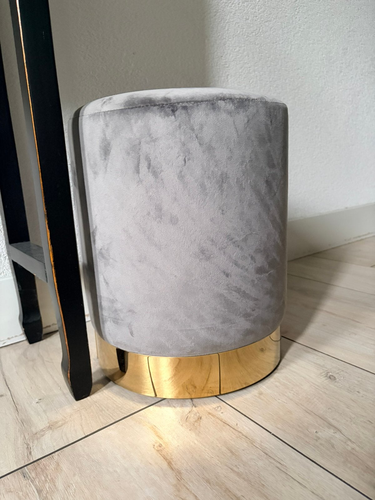 Grijze velours poef, Ophalen, Minder dan 50 cm, Gebruikt, Rond