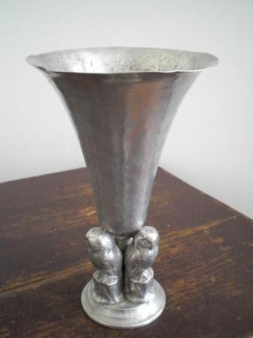 Tinnen vaas met uilen - Dragsted Denemarken, Ophalen of Verzenden