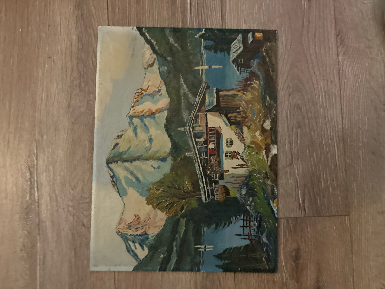 Sfeervol Olieverfschilderij Berglandschap – "Bergbauernhof", Ophalen of Verzenden