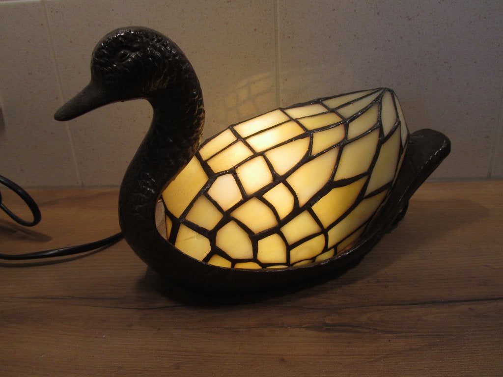 Tiffany eend tafellamp, Ophalen of Verzenden, Gebruikt, Glas, Tiffany lamp