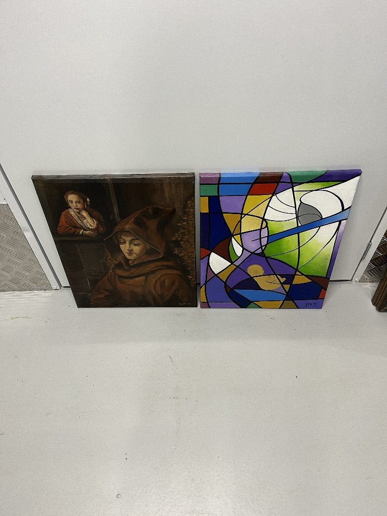 2 Schilderijen Bert '19 - 40x50 cm, Ophalen, Klassiek, Gedateerd, Overige onderwerpen