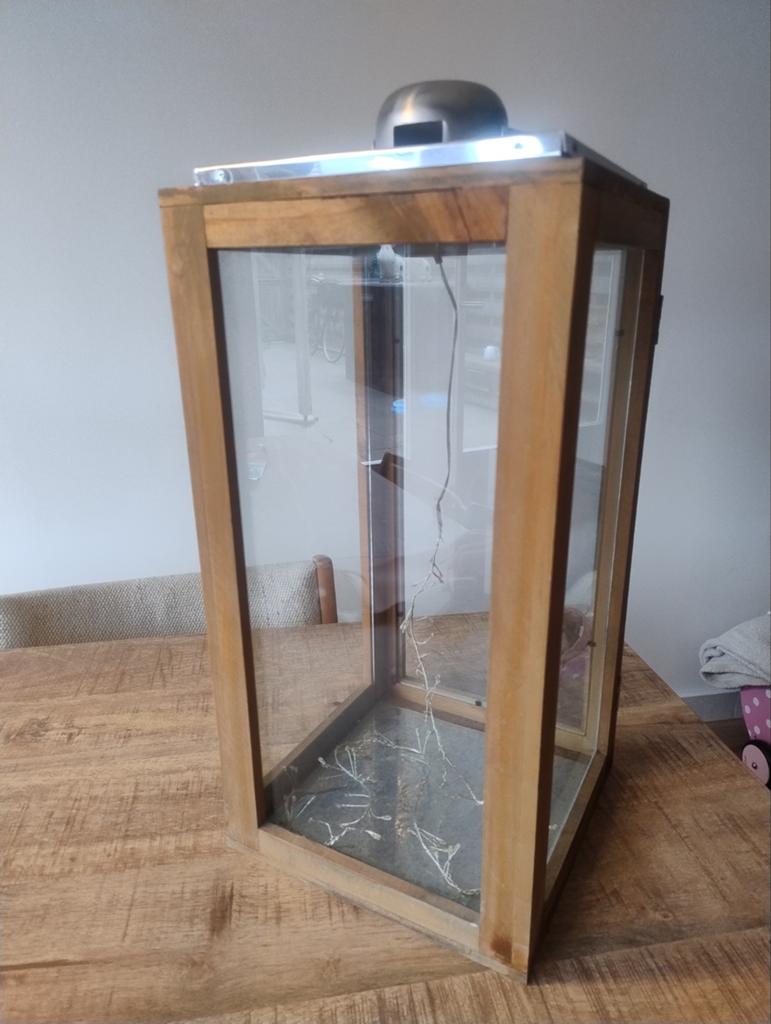 Mooie decoratieve stolp van glas en hout - 50 cm hoog, Ophalen of Verzenden, Zo goed als nieuw