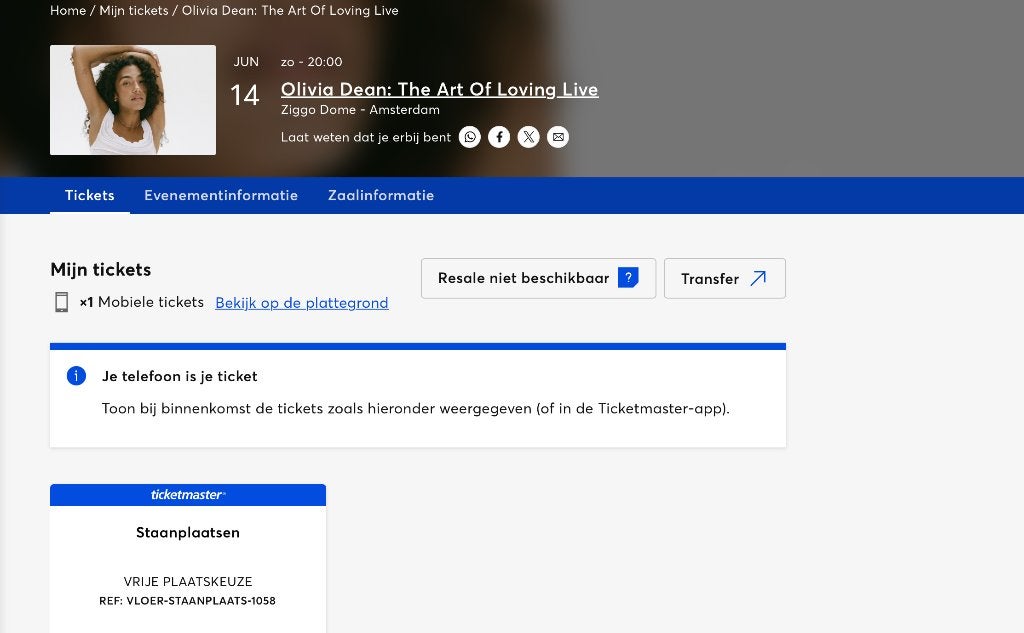 1x Olivia Dean STAANPLAATS te koop, Eén persoon, Juni