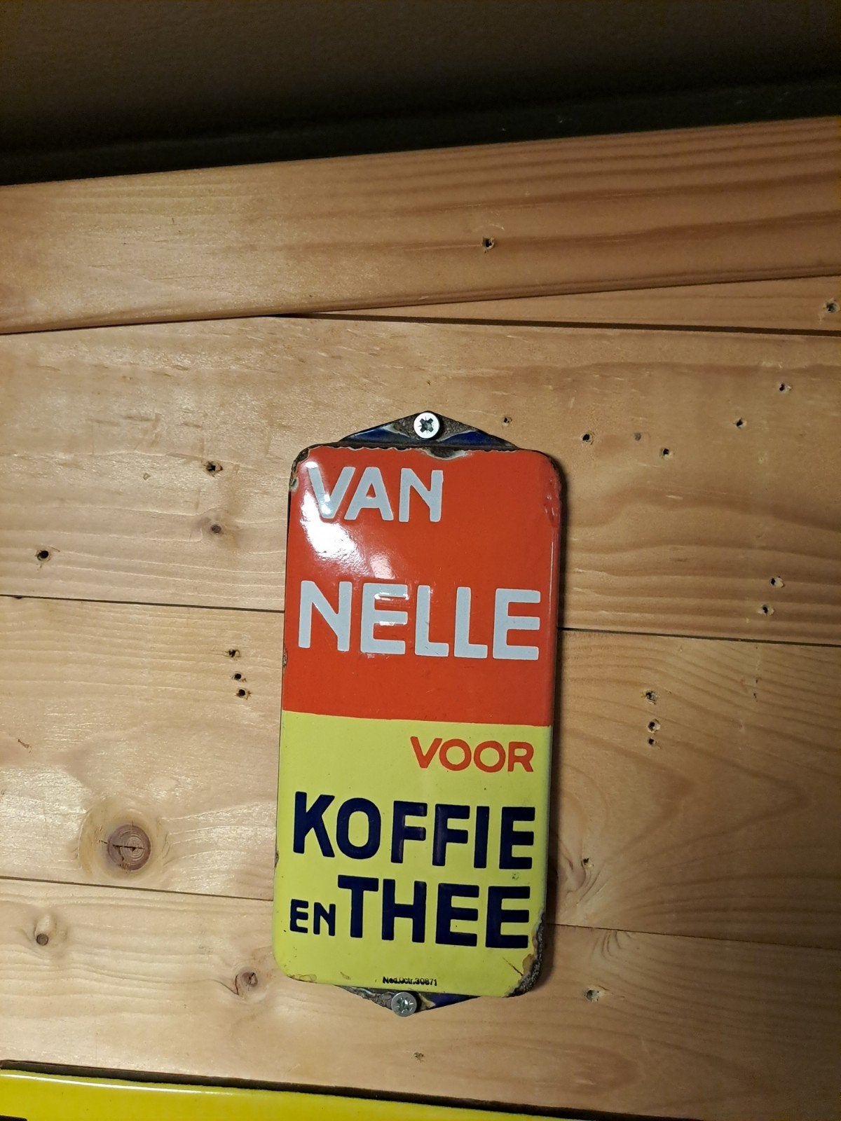 Zeldzaam oud emaille deurpostje, Ophalen of Verzenden, Gebruikt, Reclamebord