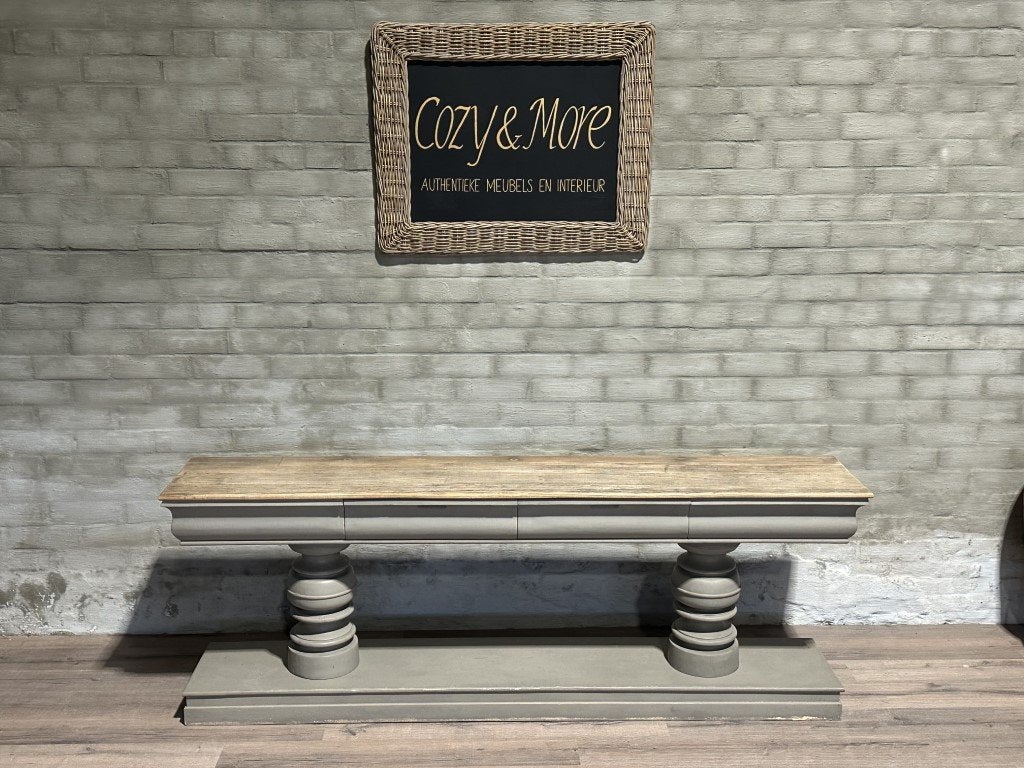 sidetable met 2 lades - 240 x 45 cm + 87 cm hoog, 200 cm of meer, Ophalen of Verzenden, Gebruikt, Eikenhout